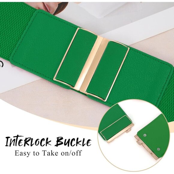 Women Wide Elastic Belt Leather Stretchy Waistband Dress Accessories main image 5